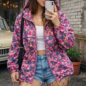 Floral Hooded Windbreaker Jacket Pink Lightweight Rain Jacket Women S